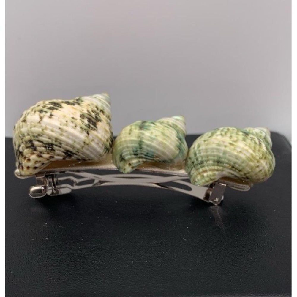 Vintage Chunky Green Speckled Turbo Sea Shell Hair Barrette / Clip Never Worn